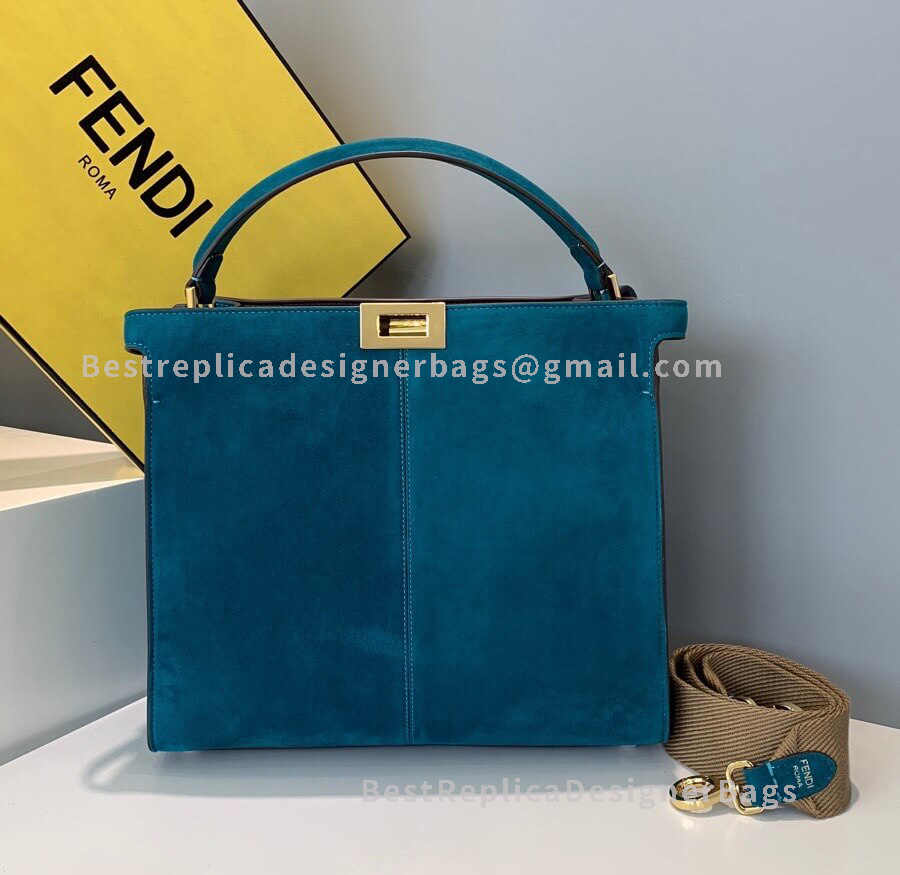 Fendi Peekaboo X-Lite Medium Blue Suede Bag 316